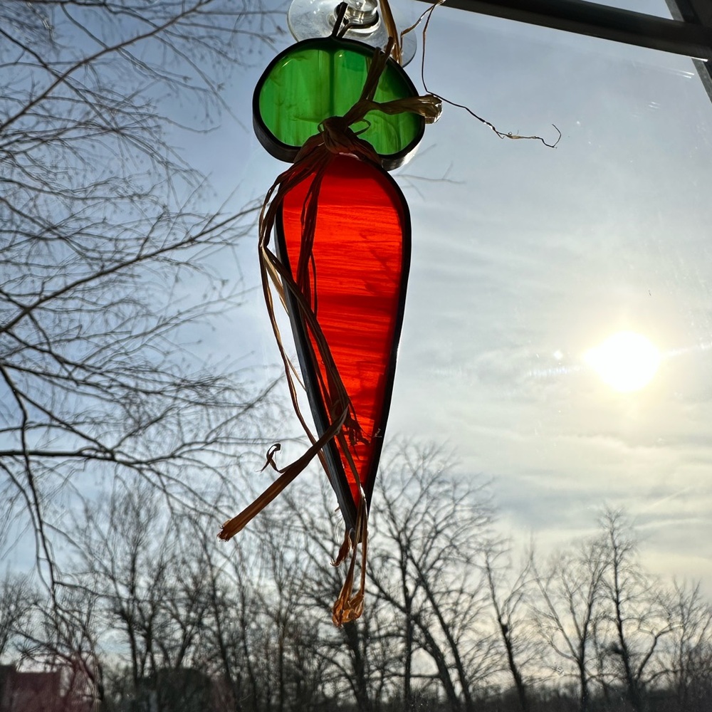 Translucent Red and Green Stained Glass Carrot Ornament Sun catcher